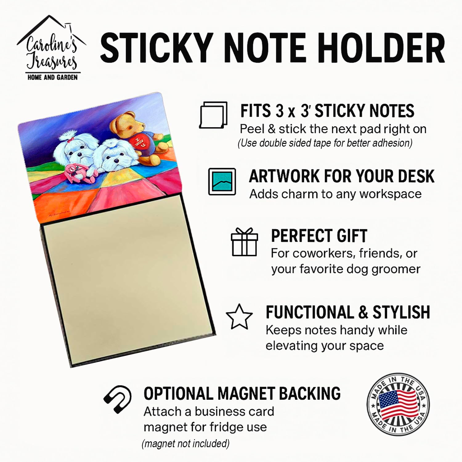 Caroline's Treasures 7515SN Maltese Refillable Sticky Note Holder or Postit Note Dispenser, 3.25 by 5.5", Multicolor