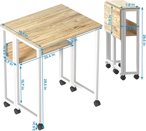 Miniatura 3 de GreenForest Escritorio plegable pequeño con estante de almacenamiento, escritorio plegable para computadora de 31.5 pulgadas con ruedas para espacio