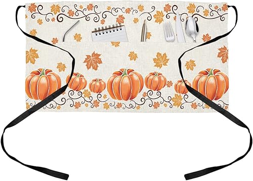 Delantal de camarera con estampado de patas con 3 bolsillos, delantal de servidor de madera verde azulado marrón beige, delantal de cocina para