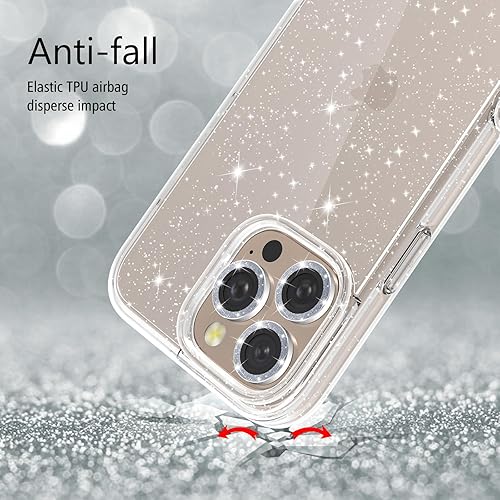 Miniatura 112 de Funda con purpurina diseñada para iPhone 15 Pro Max, con [2 unidades] protector de pantalla y [paquete de 3] protector de lente de cámara brillante
