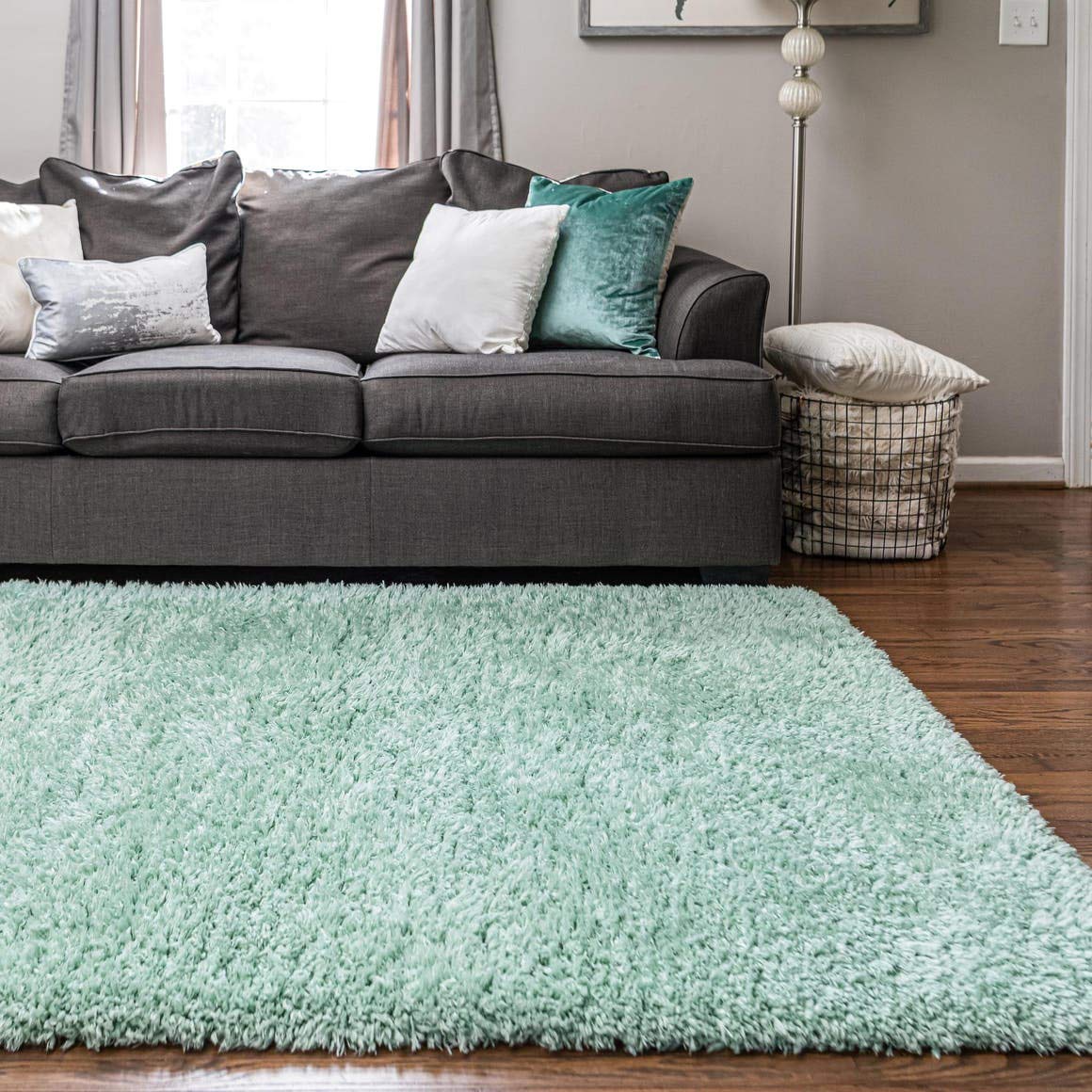 Rugs.com Infinity Collection Solid Shag Area Rug – 7' x 10' Cyan Shag Rug Perfect for Living Rooms, 
