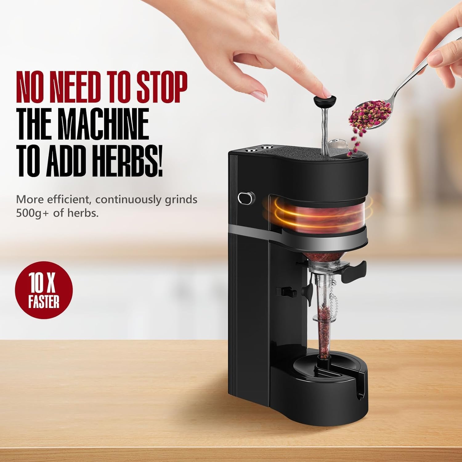 Electric Herb Grinder, 1800mah Battery Powered, 500g Large Capacity, with Storage Box, Black