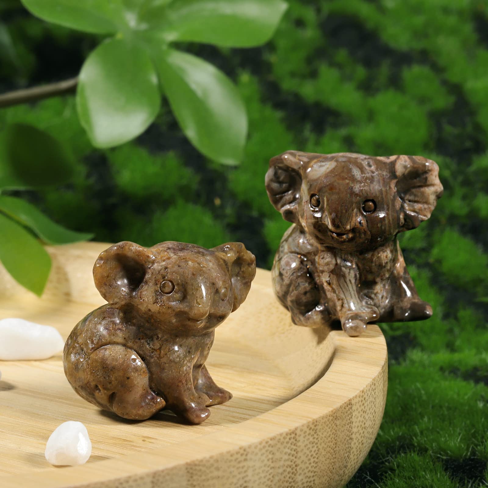 Nupuyai 2pcs Ocean Agate Mini Crystal Stone Statue Carved Animal Kangaroo Set - Image 4