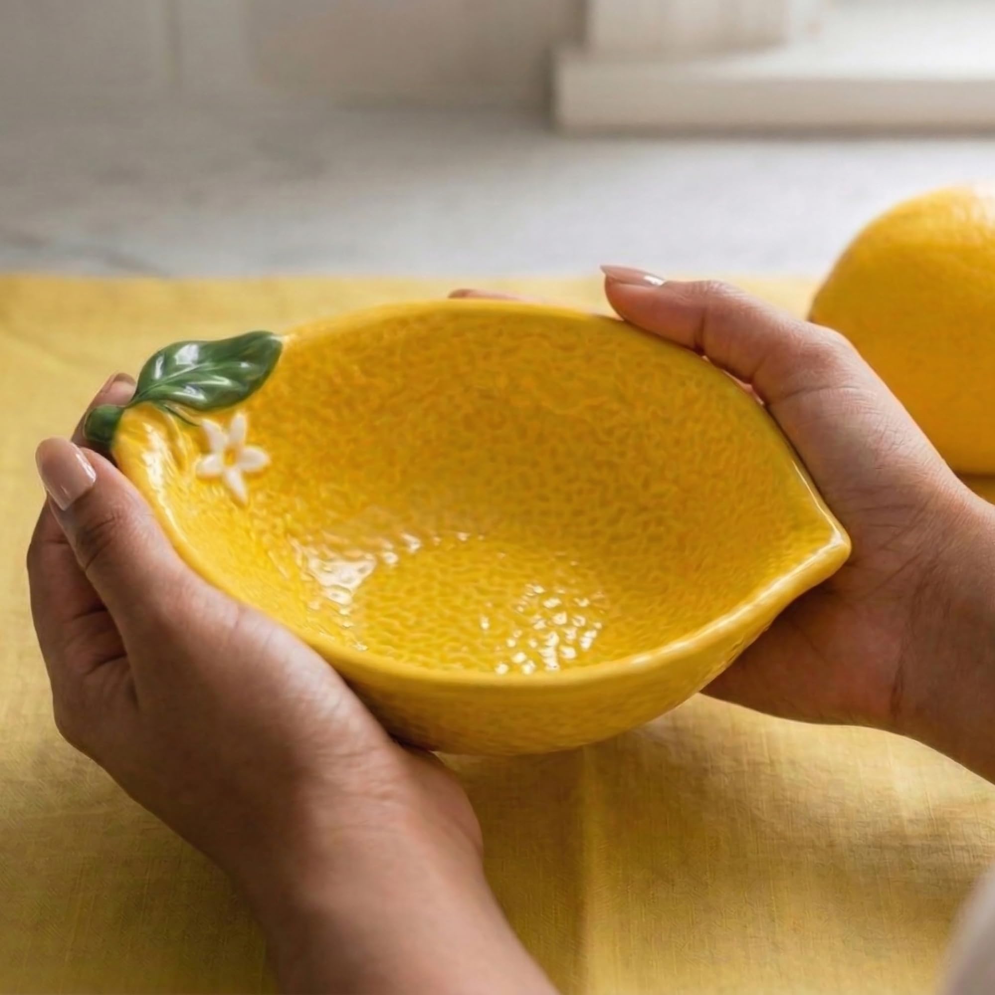 Chumbak Limonata Ceramic Serving Bowl | Citrus Collection | Premium Stoneware Serving Bowl | Lemon Print | Glazed | Food Safe | Summer Dining | Gifting | Tableware-image-0