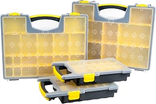 Stalwart 4-Pack Tool Storage Organizer Boxes - Clear Lid Parts Boxes for Crafts, Hardware, Fishing Tackle with Adjustable Compartments