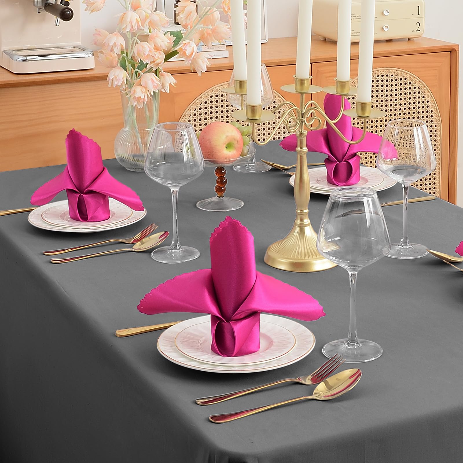 Serviettes De Table Carrées En Satin 30x30cm,12 Pièces,Queen Soft,pour