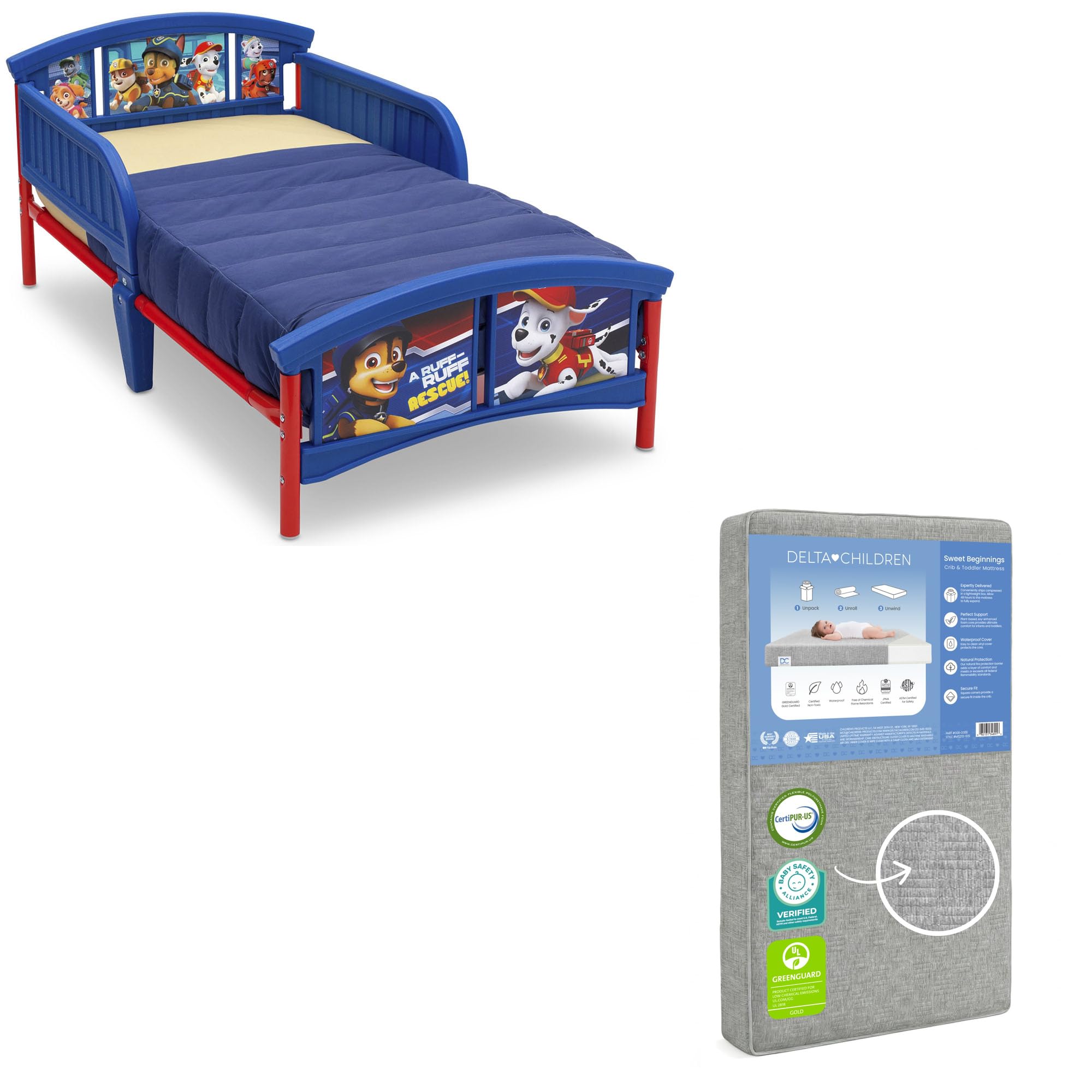 Delta Children Plastic Toddler Bed &amp; Toddler Mattress, PAW Patrol