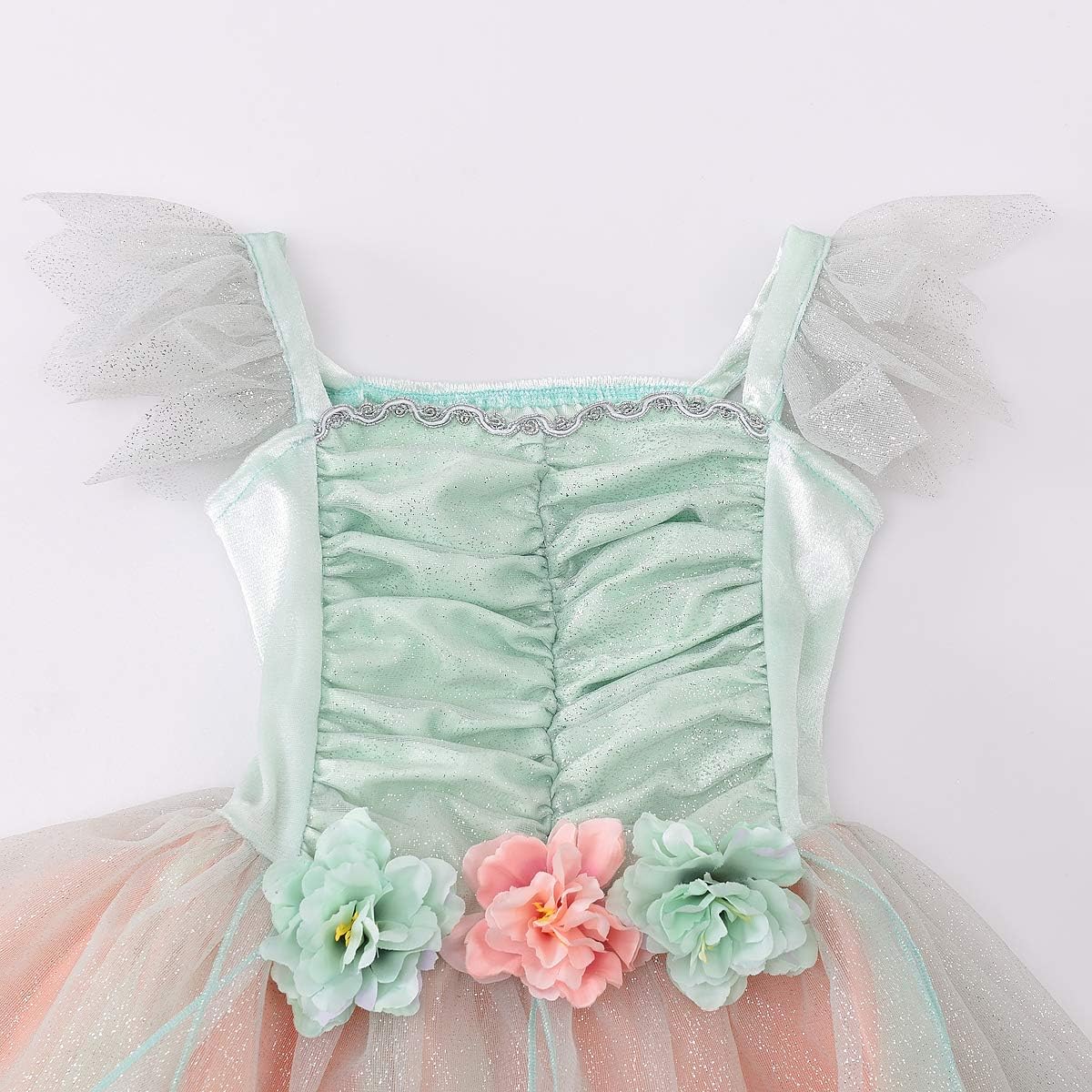 Fairy Costume Dress for Girls, Green Princess Flower Girl Dress, Tutu Dress with Headband and Wings - Image 3