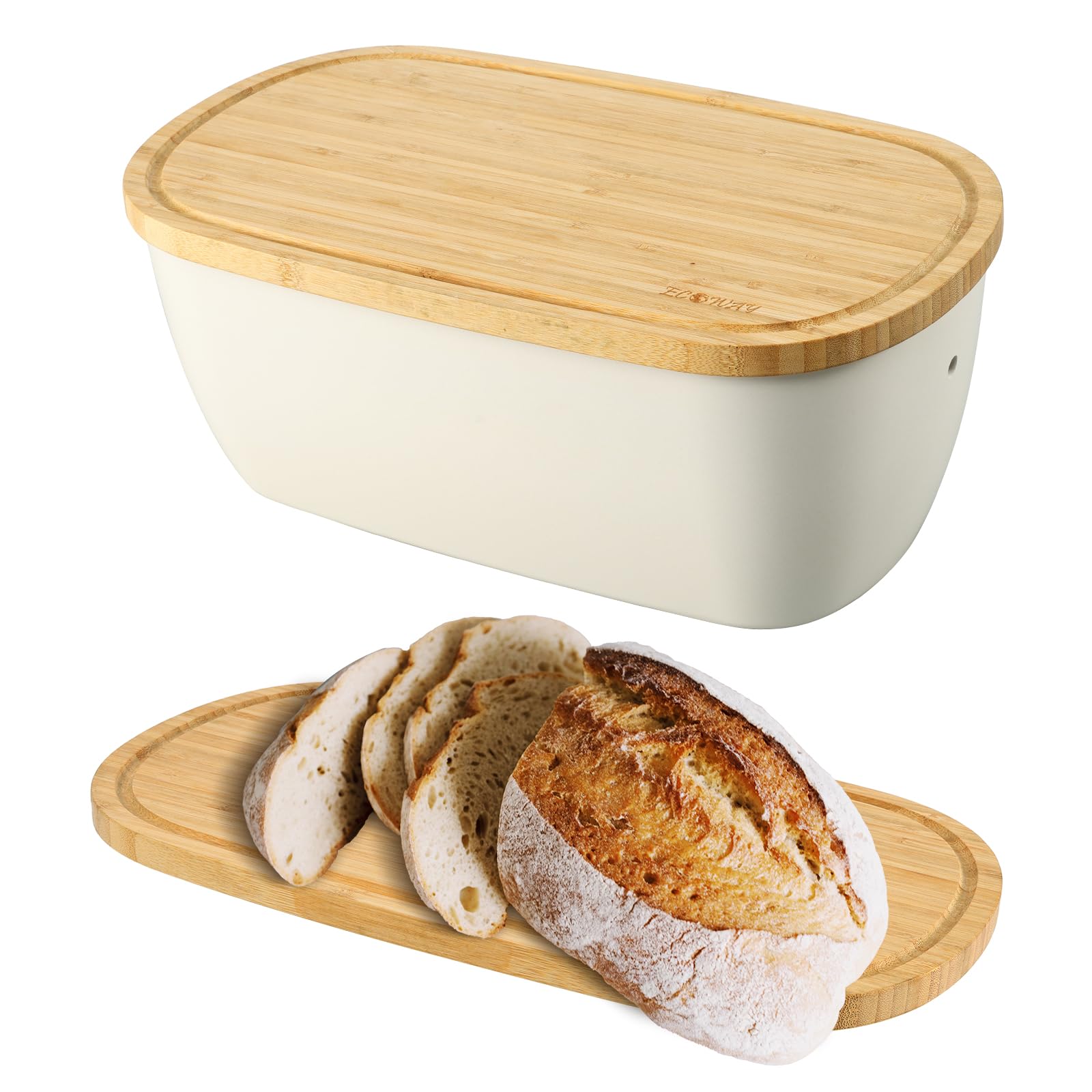 ECWAY White Bread Box for Kitchen Countertop, Bread Storage Container with Cutting Board Lid, Bamboo Fiber Small Bread Box, Bread Bin, Bread Holder for Kitchen Counter Organizer, 14x7.7x5.5In