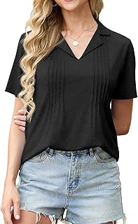 GRECERELLE Women Summer Tunic Short Sleeve Tops for Women UK V Neck Elegant Casual Ladies Pleated Floral Blouse Shirts