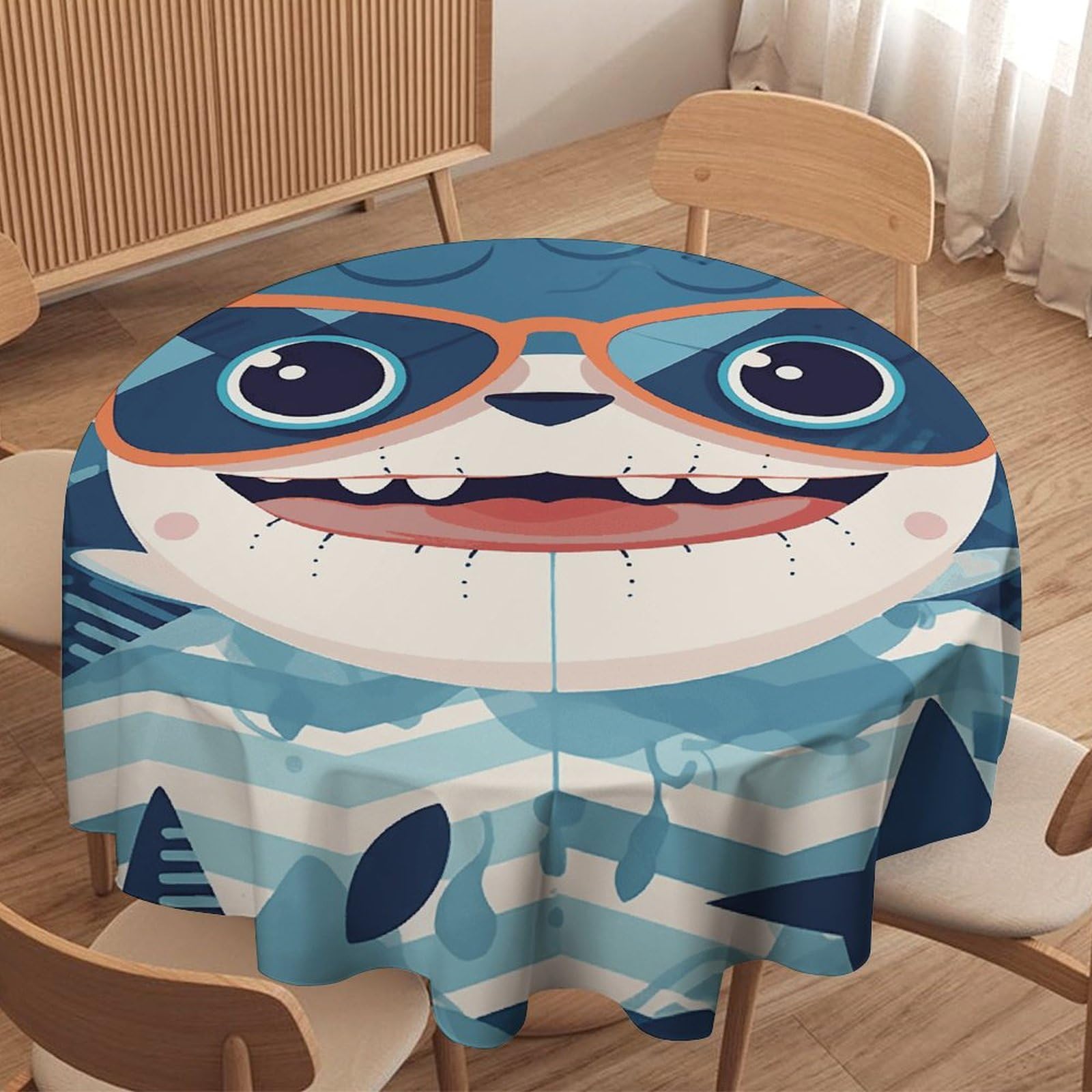 Nappe ronde lavable requin pour protéger la table de salle à manger