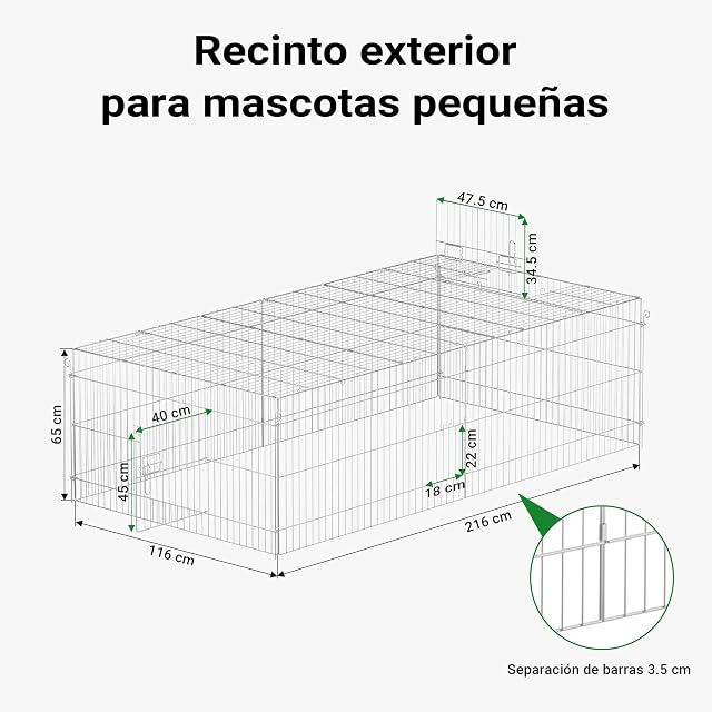 Foto 3 de 8 de Recinto Jaula para Animales 216x116x65cm con protección Solar y antifuga, Corral para Mascotas