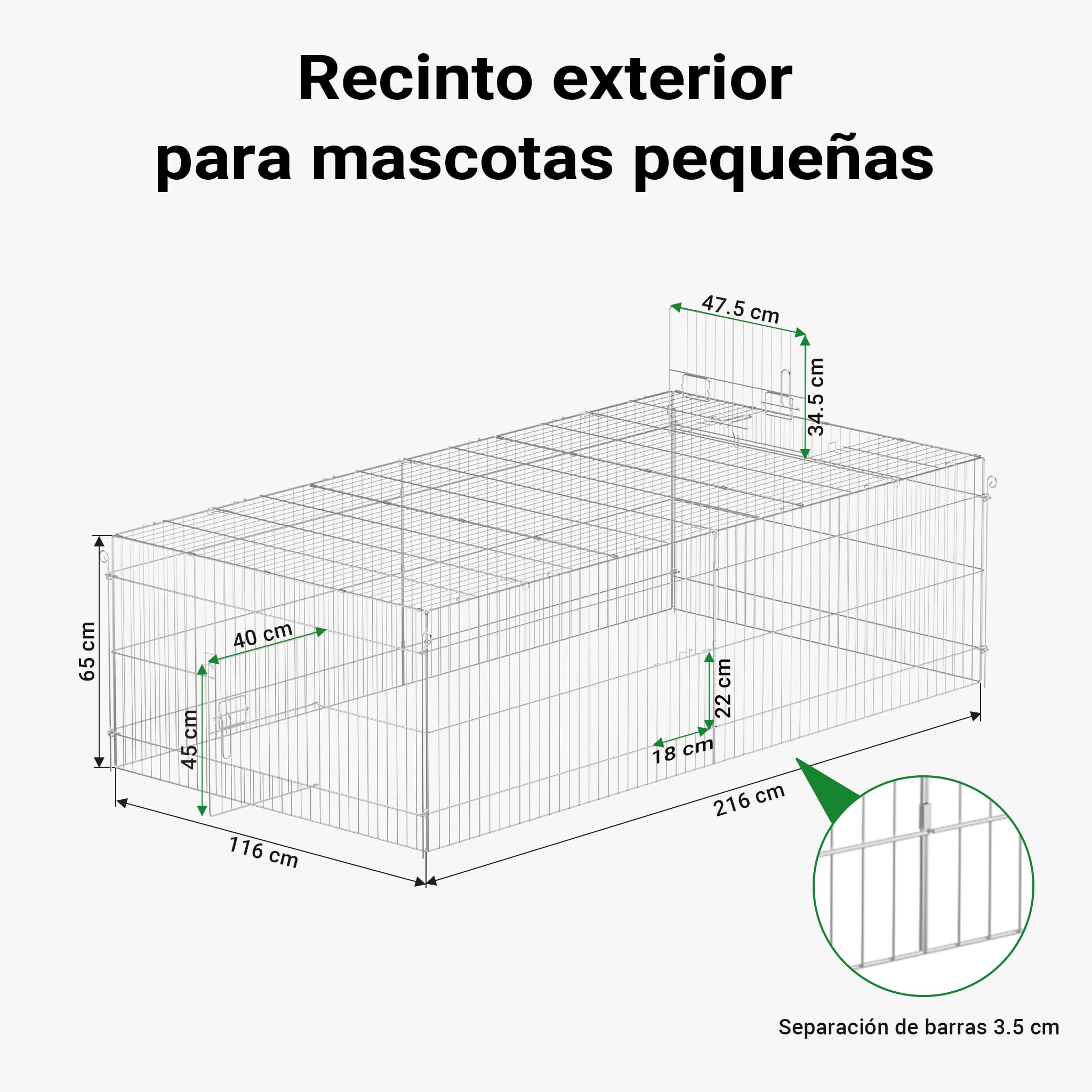Recinto Jaula para Animales 216x116x65cm con protección Solar y antifuga, Corral para Mascotas