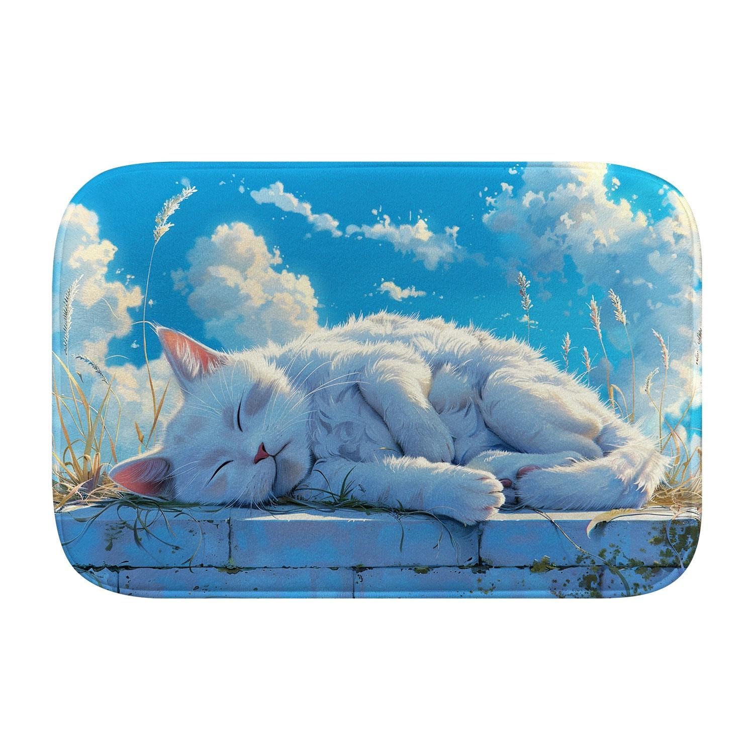 Tapis de bain lavable en machine avec mousse mémoire de forme motif chat L