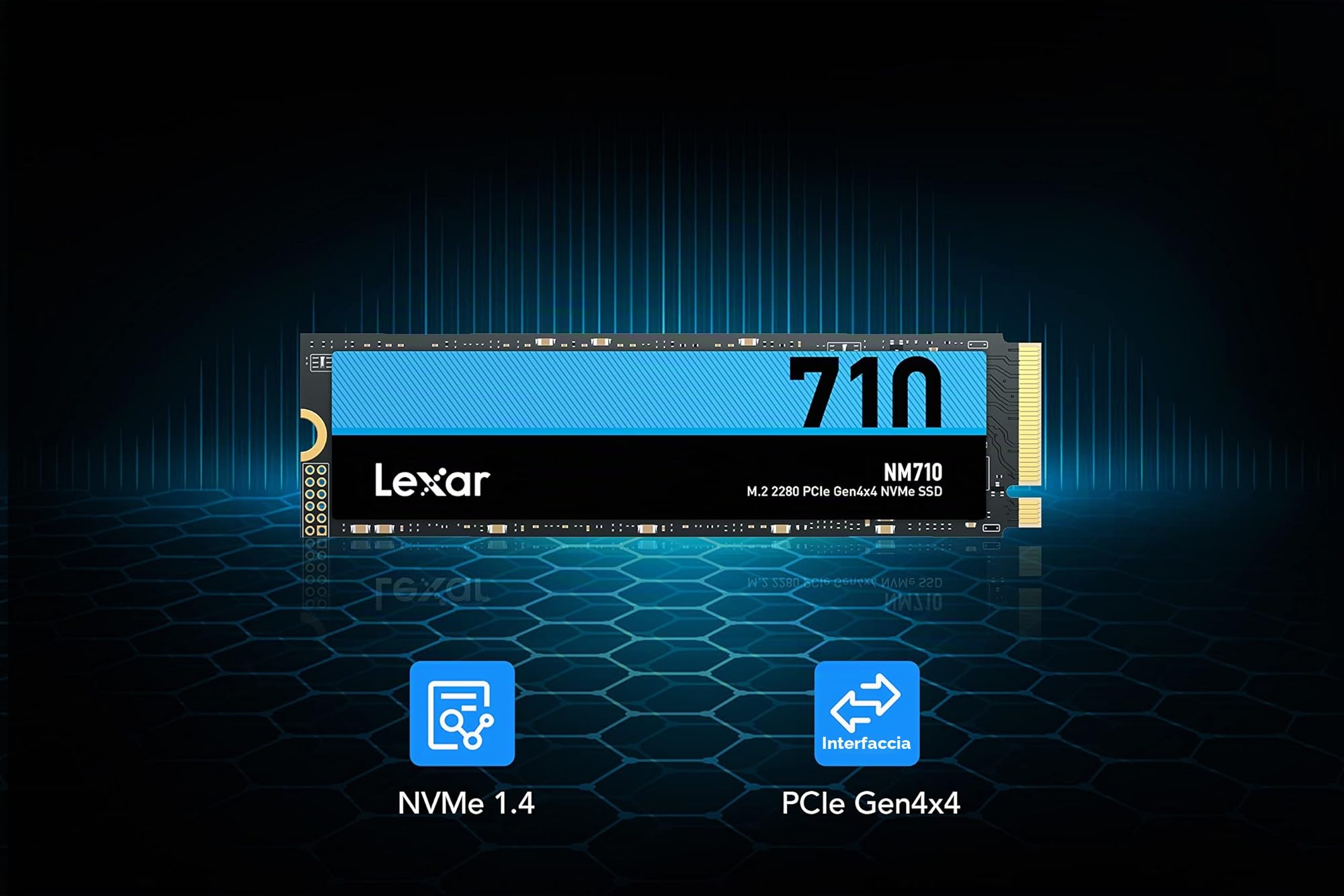 Lexar NM710 SSD 1TB, M.2 2280 PCIe Gen4x4 NVMe SSD Interno, Fino a 5000MB/s in Lettura, 4500MB/s in Scrittura, Disco a Stato Solido per PC, laptop e giocatori (LNM710X001T-RNNNG)