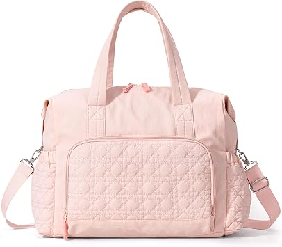 Gym Bag for Women,Lightweight Weekend Travel Bag,for Travel, Gym, Shopping, Beach Quilted Duffle Bag. Pink