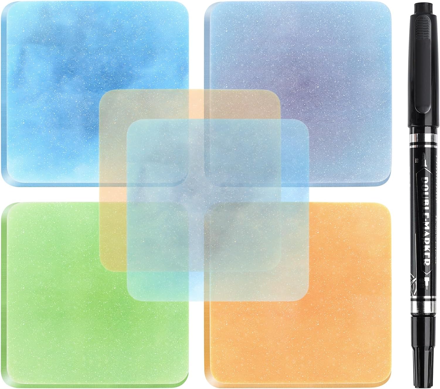 BAYTORY 200 Sheets Glitter See Through Sticky Notes, Waterproof Self-Stick Note, 3 x 3 Clear Memo Pads, Transparent Aesthetic Self-Adhesive Note for Bible Accessories (Multicolor)