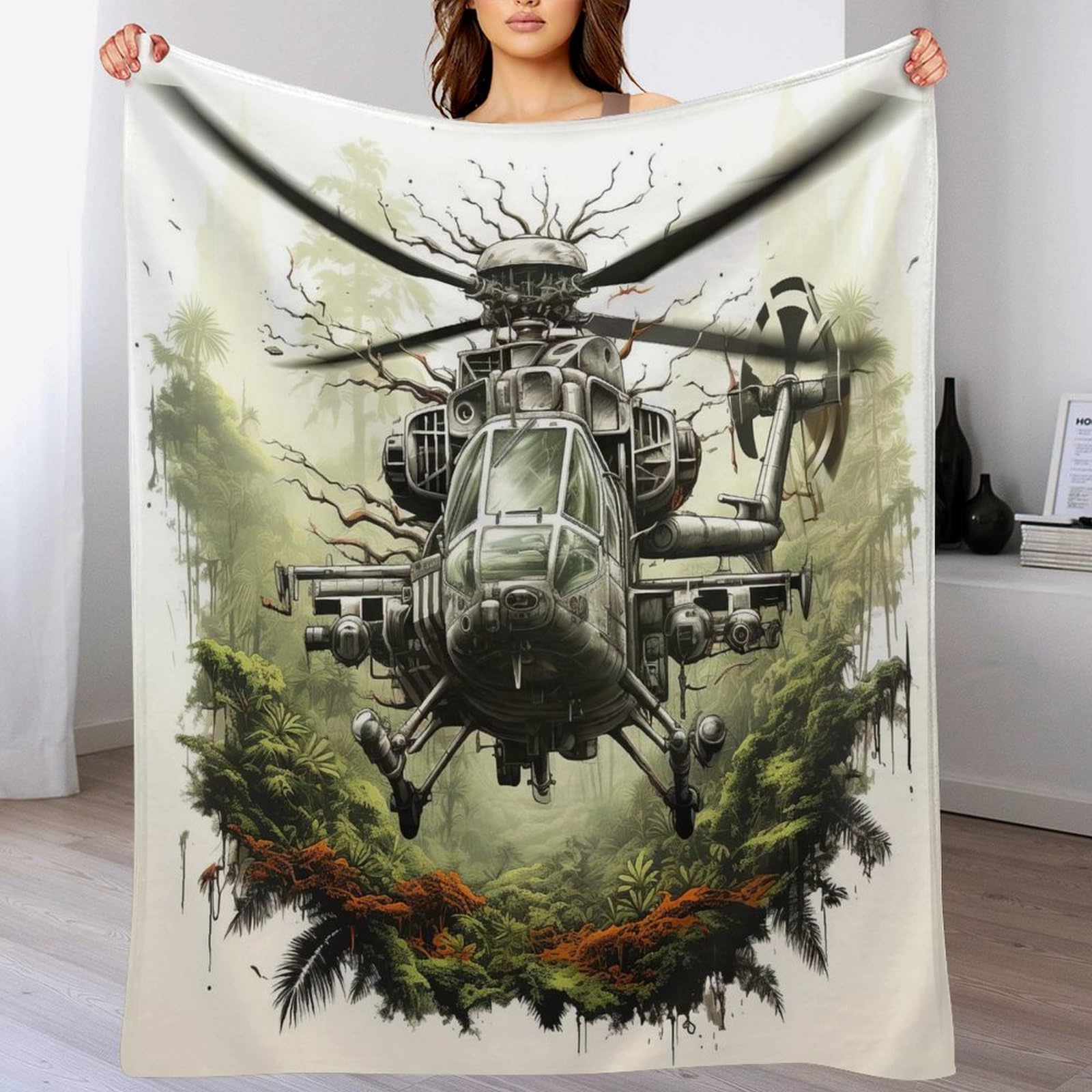 Couvre-lit hélicoptère en flannel douce pour lit et canapé de salon en taille 150x200cm
