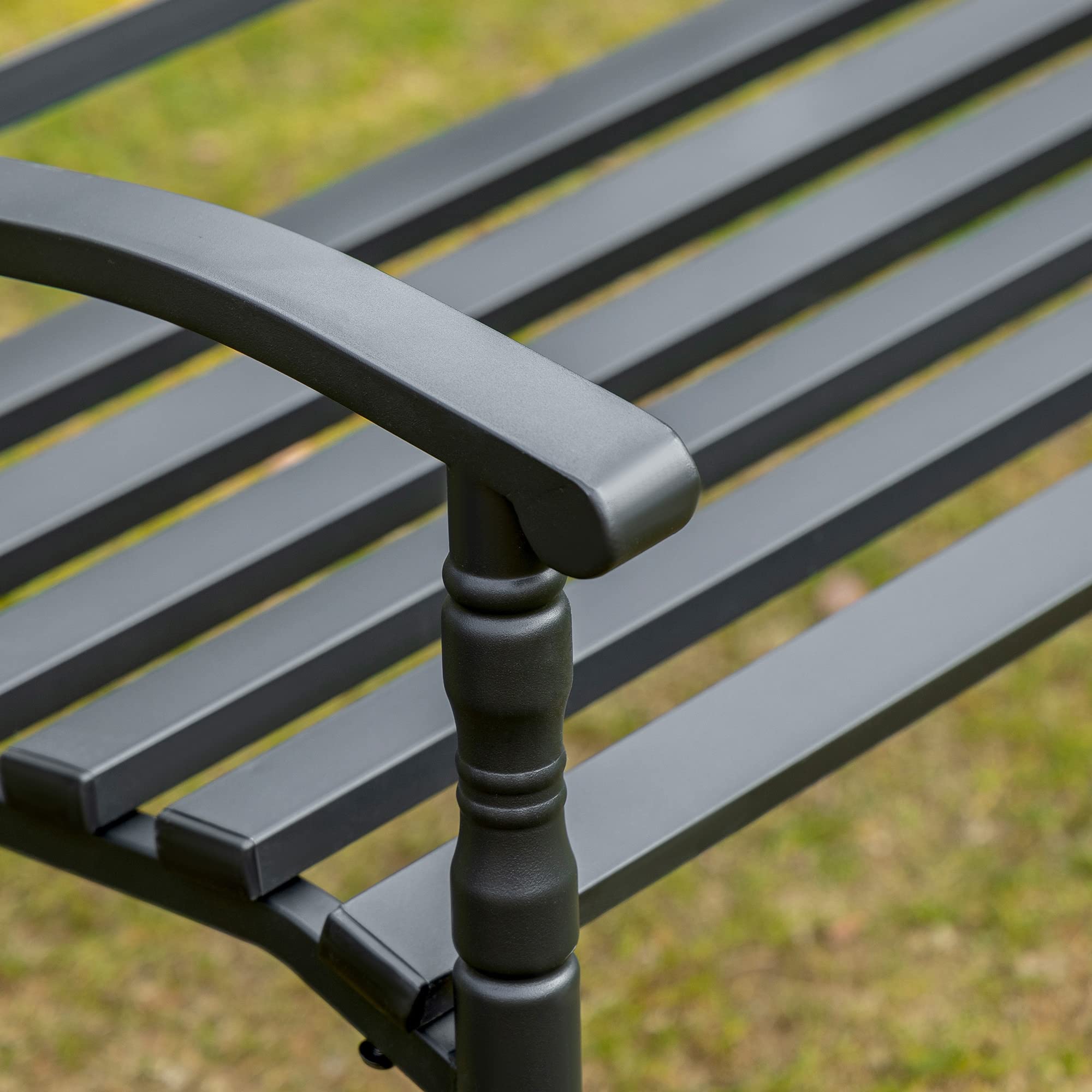 Outsunny Banco de Jardín de 2 Plazas Banco Exterior de Acero con Reposabrazos y Respaldo Decorativo para Terraza Balcón Patio Carga 240 kg 128x62,5x81,5 cm Negro