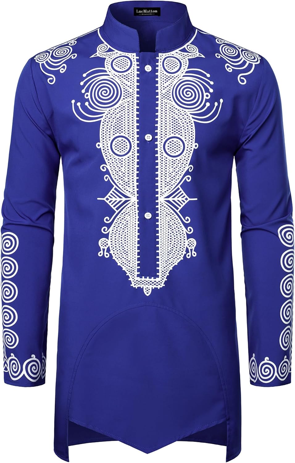 LucMatton Men's Traditional African Dashiki Tunic Long Sleeve Shirt with Metallic Foil Stamping and Mandarin Collar​