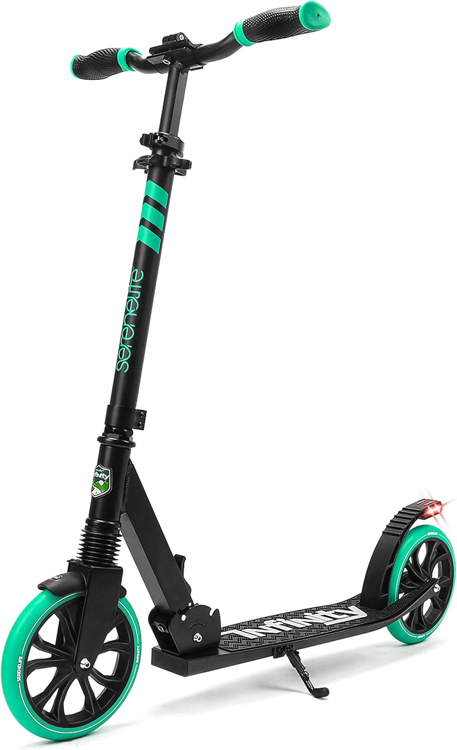 SereneLife Lightweight and Foldable Kick Scooter - Comfortable T-Bar Handlebar, Adjustable Scooter for Teens and Adult, Alloy Deck with High Impact Wheels, Durable ABEC-7 Bearings, (Aqua on Black)