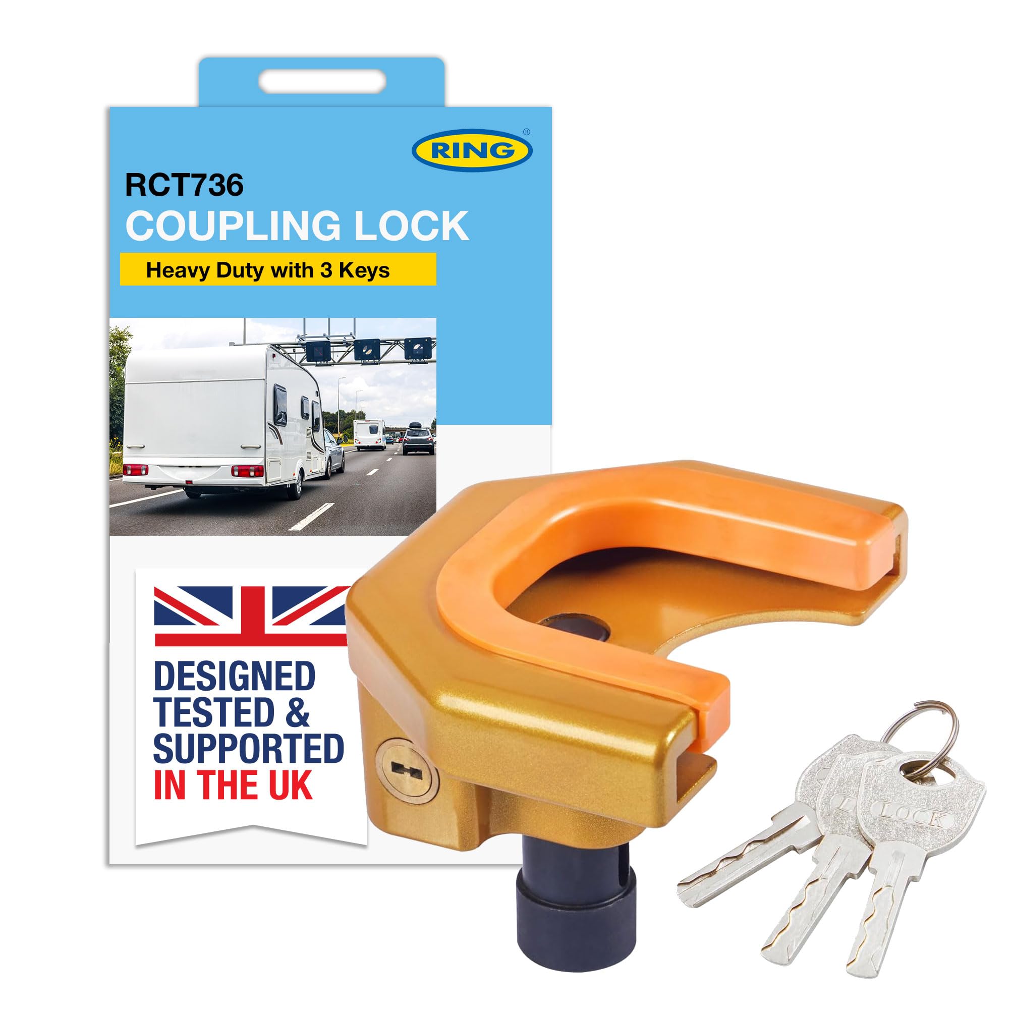 RING Trailer & Caravan Coupling Lock Complete With 3 Keys - Suitable for Trailers, Horseboxes & Caravans