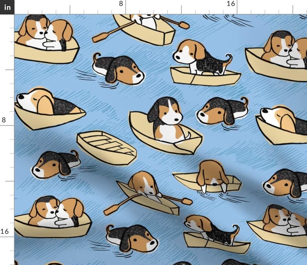 Spoonflower Fabric - Doggy Beagle Dogs Puppy Boat Swimming Paddle Whimsical Nautical Water Printed on Petal Signature Cotton Fabric by The Yard - Sewing Quilting Apparel Crafts Decor