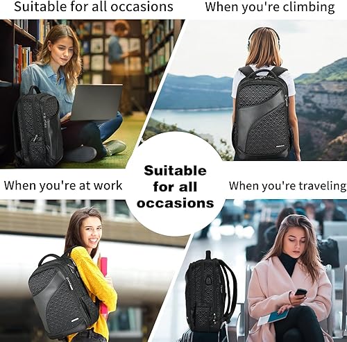 Miniatura 5 de Mochila para laptop de 15.6 pulgadas para hombres y mujeres, moderna mochila universitaria con puerto de carga USB, mochila de transporte para