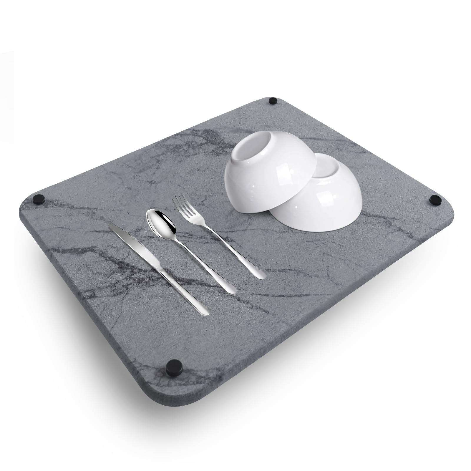 Stone Dish Drying Mats for Kitchen Counter,Quick Drying Diatomaceous Earth Sink Tray Mat for Dish & Cups, Stone Mat with 4 Non-Slip Legs for Bathroom and Kitchen (Dark Gray)