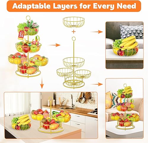 Miniatura 2 de PouHenier.jh Soporte de cesta de frutas de 5 niveles para encimera, organizador alto de frutero de cocina con niveles para encimera de mesa de