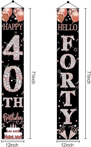 Miniatura 2 de Cartel para puerta de cumpleaños número 40 para mujer, decoración de cumpleaños número 40 de color oro rosa con texto en inglés "Hello Forty" para