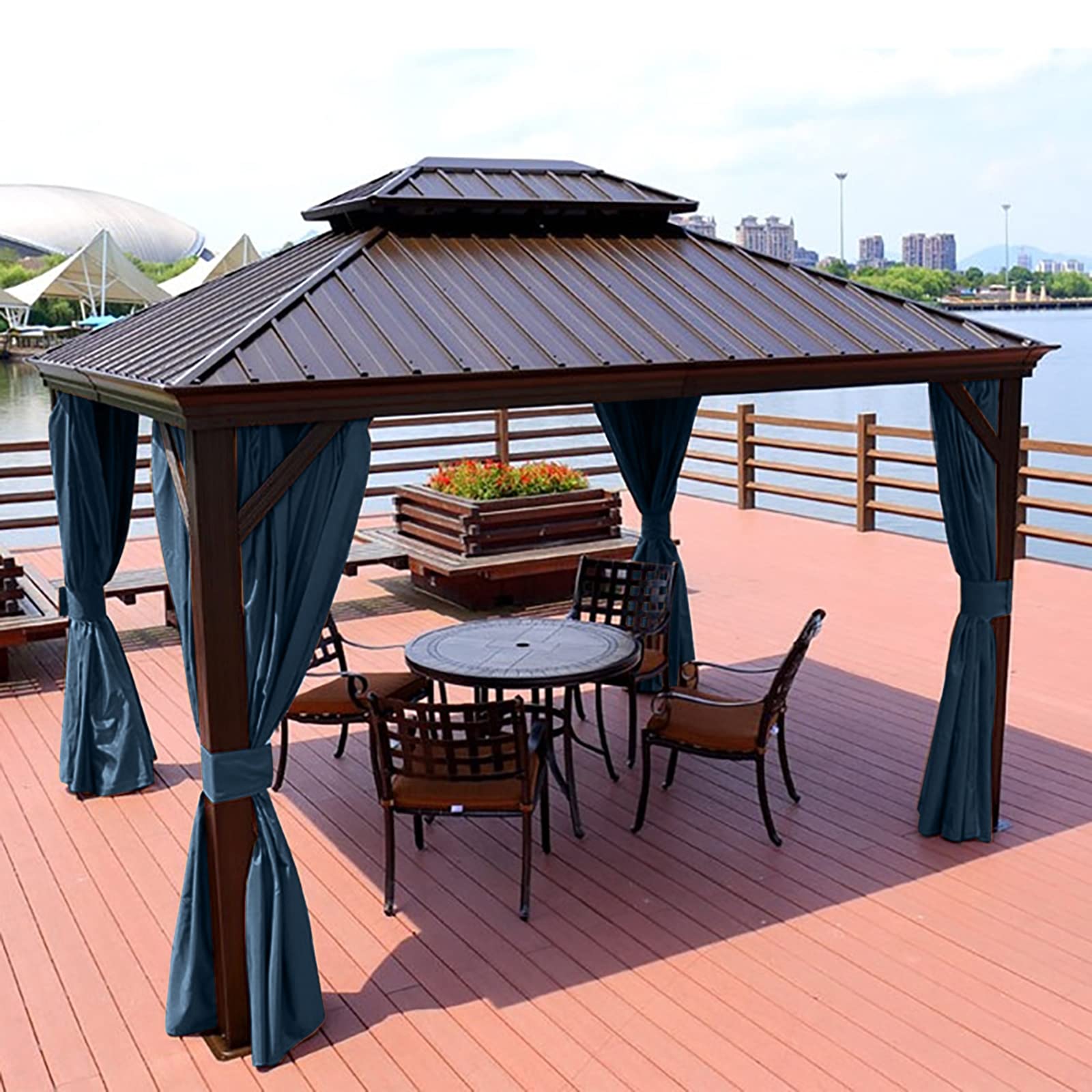 LDIW Outdoor Vorhänge Wasserabweisend 2 Stück Gardinen Verdunkelungsvorhang mit Ösen für Terrasse/Balkon Sichtschutz Gardinen,Blau,W134*H210cm