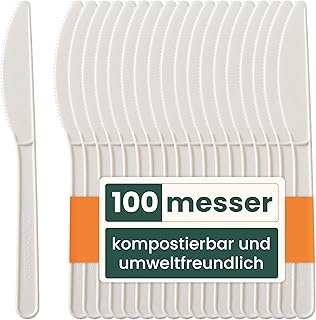 HAAGO 100-teilige Messer (Weiß 18 cm / 7 inch) – Umweltfreundlich, Biologisch Abbaubar & Kompostierbar – Wiederverwendbar, Robuste Kleine Löffel für Kaffee & Dessert – 100% Natürliches Besteck
