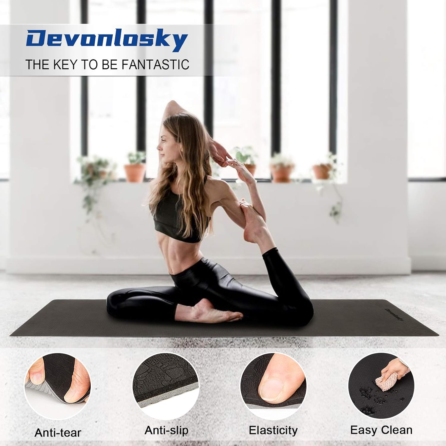 Devonlosky Yoga Mat, Non-slip Eco Friendly Exercise Yoga Mat for Men and Women, 1/4-Inch Thick High Density Pro Mat with Carrying Strap for Yoga Pilates and Fitness Exercise : Everything Else