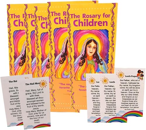 Westmon Works Paquete de 5 tarjetas con texto en inglés «How to Pray the Rosary for Children Folleto y Our Father Hail Mary Holy Card»