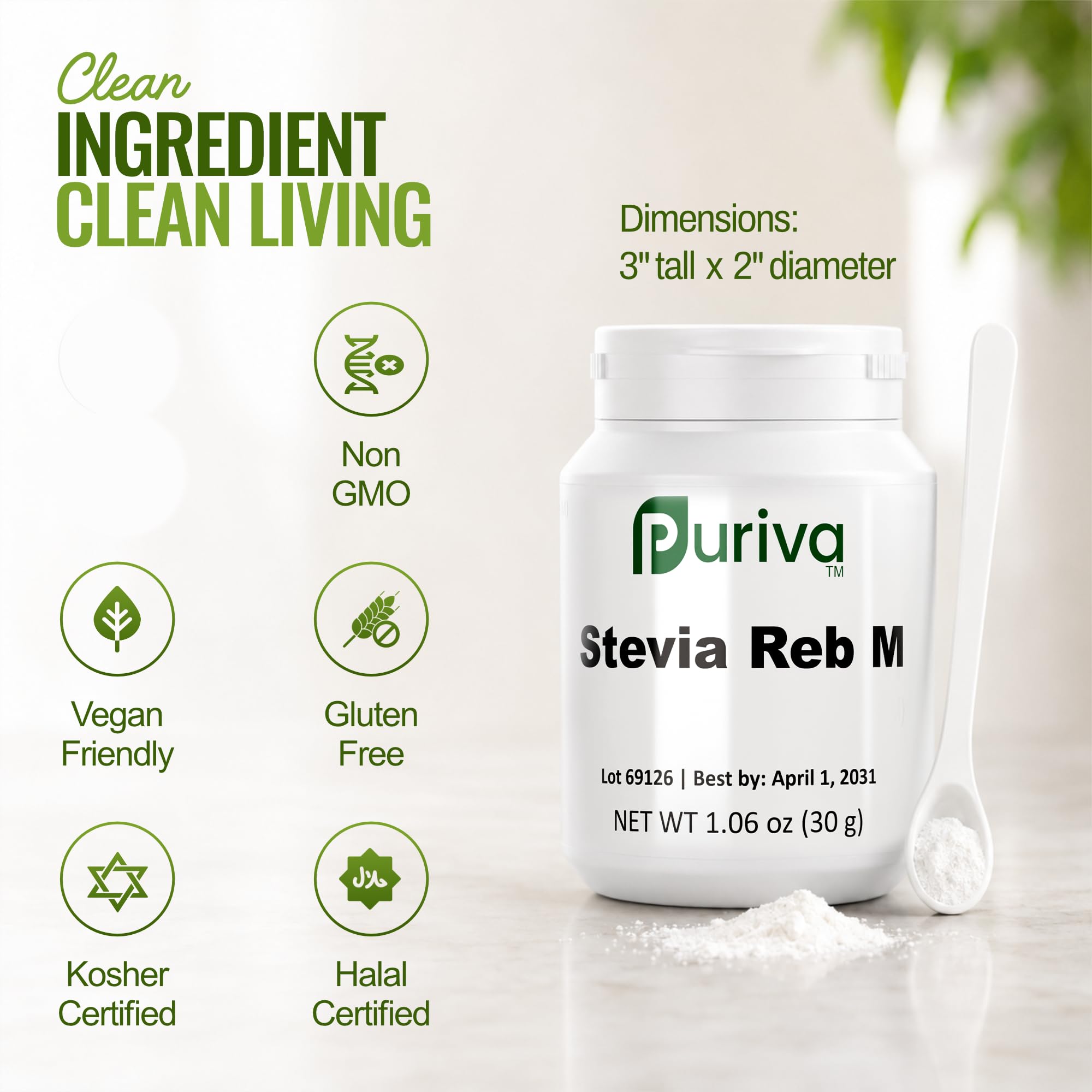 Stevia Reb M-Pulver (Reb-M | Rebaudioside M) 30g Puriva Nutrition