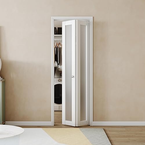 Miniatura 35 de BARNER HOME Puerta de armario, puertas plegables Full Lite con panel de vidrio con junco, fácil montaje, puertas plegables con kits de herrajes