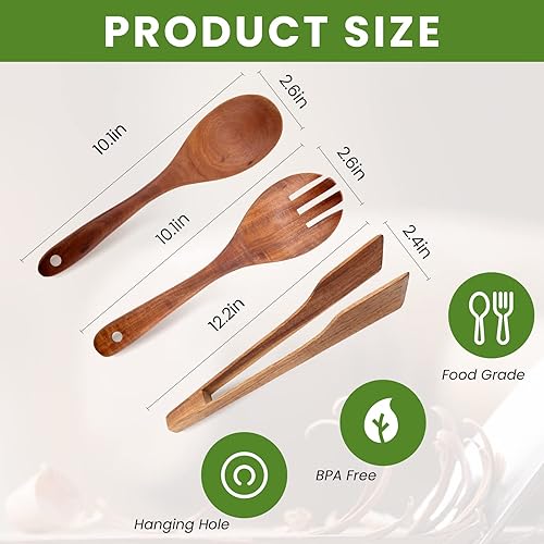 Miniatura 2 de Servidores de ensalada de madera cuchara de ensalada utensilio de servir ensalada para cocina tenedores de ensalada pinzas de ensalada de madera