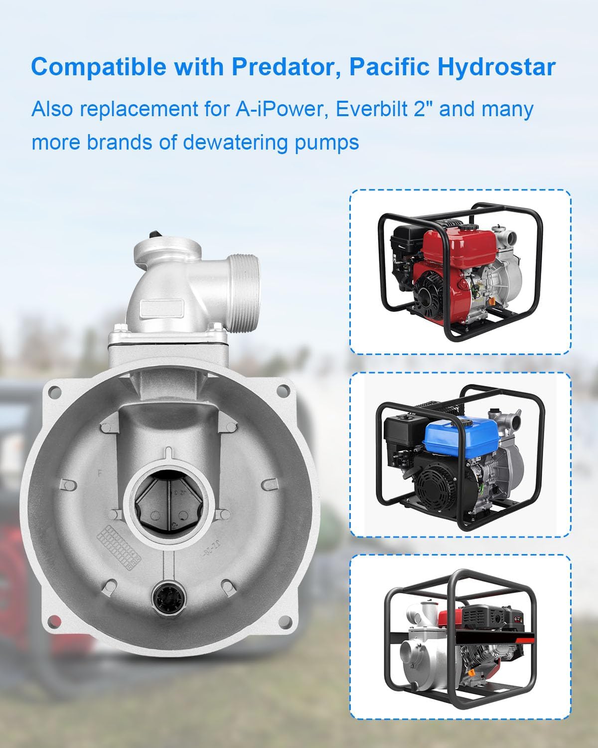 2 Inch Aluminum Water Pump Body Housing, Gasoline Engine Water Pump Housing Compatible with Predator Pacific Hydrostar with 4 Bolt Water Inlet Design