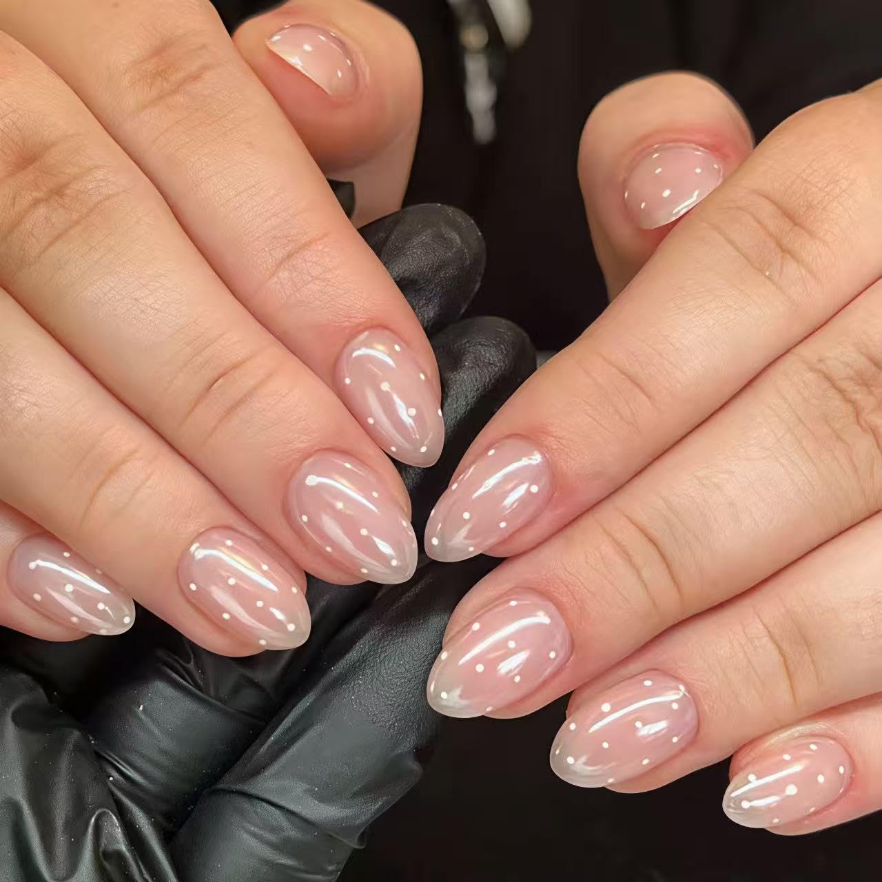 Nude Pink Press on Nails - Chrome Glossy Acrylic Design