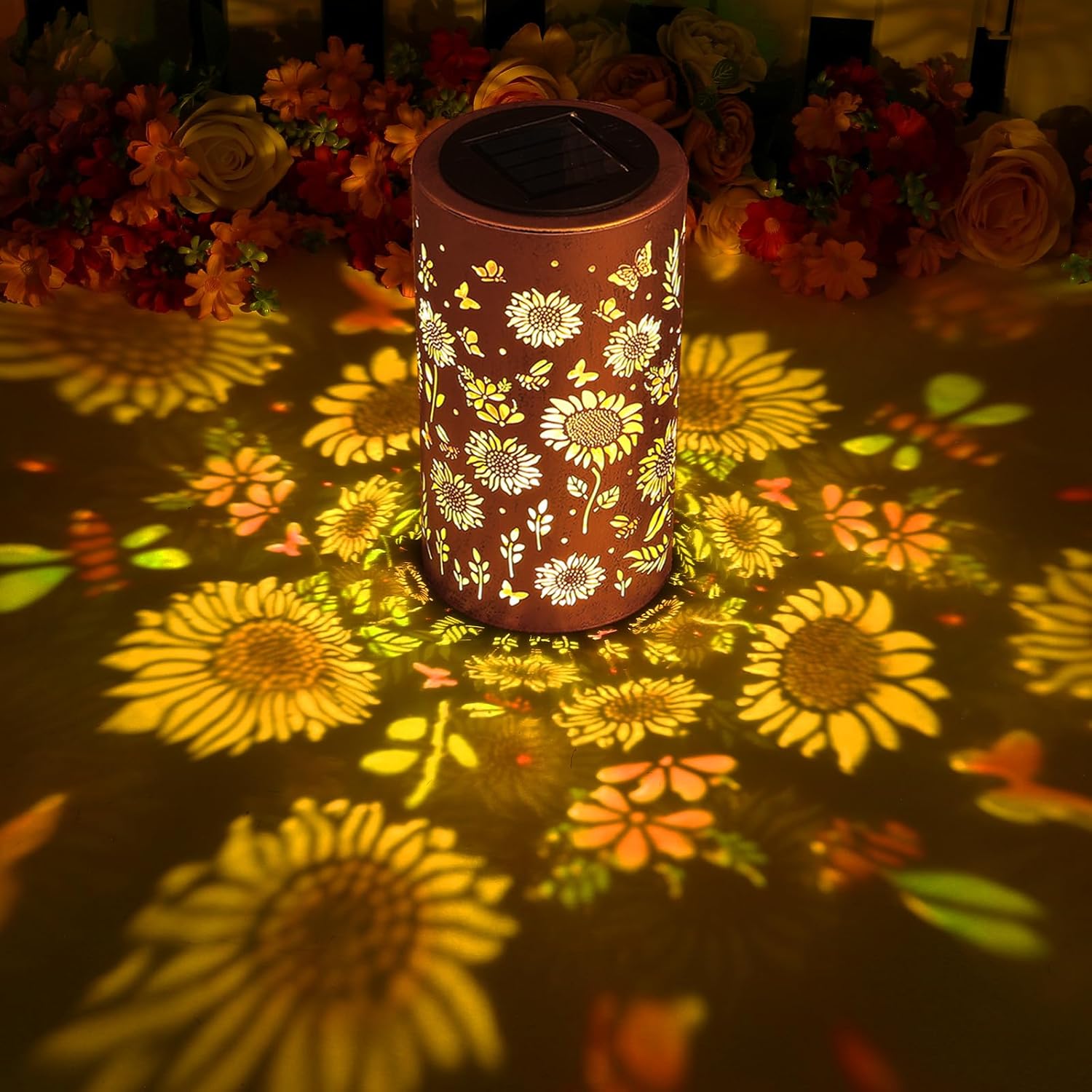 Multicolor Sunflower Solar Lanterns Waterproof Outdoor Solar Lights for Garden & Patio Decor, Mother's Day Gifts for Women Mom Grandma, Hanging/Standing Solar Lantern for Yard Pathway Spring Decor