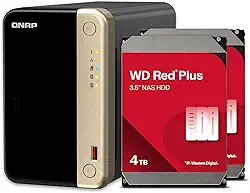 QNAP TS-264-8G-24WD-US NAS de desktop de alto desempenho com 2 compartimentos com capacidade de armazenamento de 4 TB, pacote HDD RAID1 WD Red Plus pré-configurado