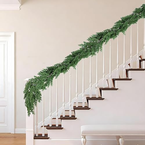 Miniatura 3 de Guirnalda de Navidad de 6 pies de cedro artificial y ciprés para decoración de Navidad en interiores y exteriores, en repisa, escalera, porche y mesa