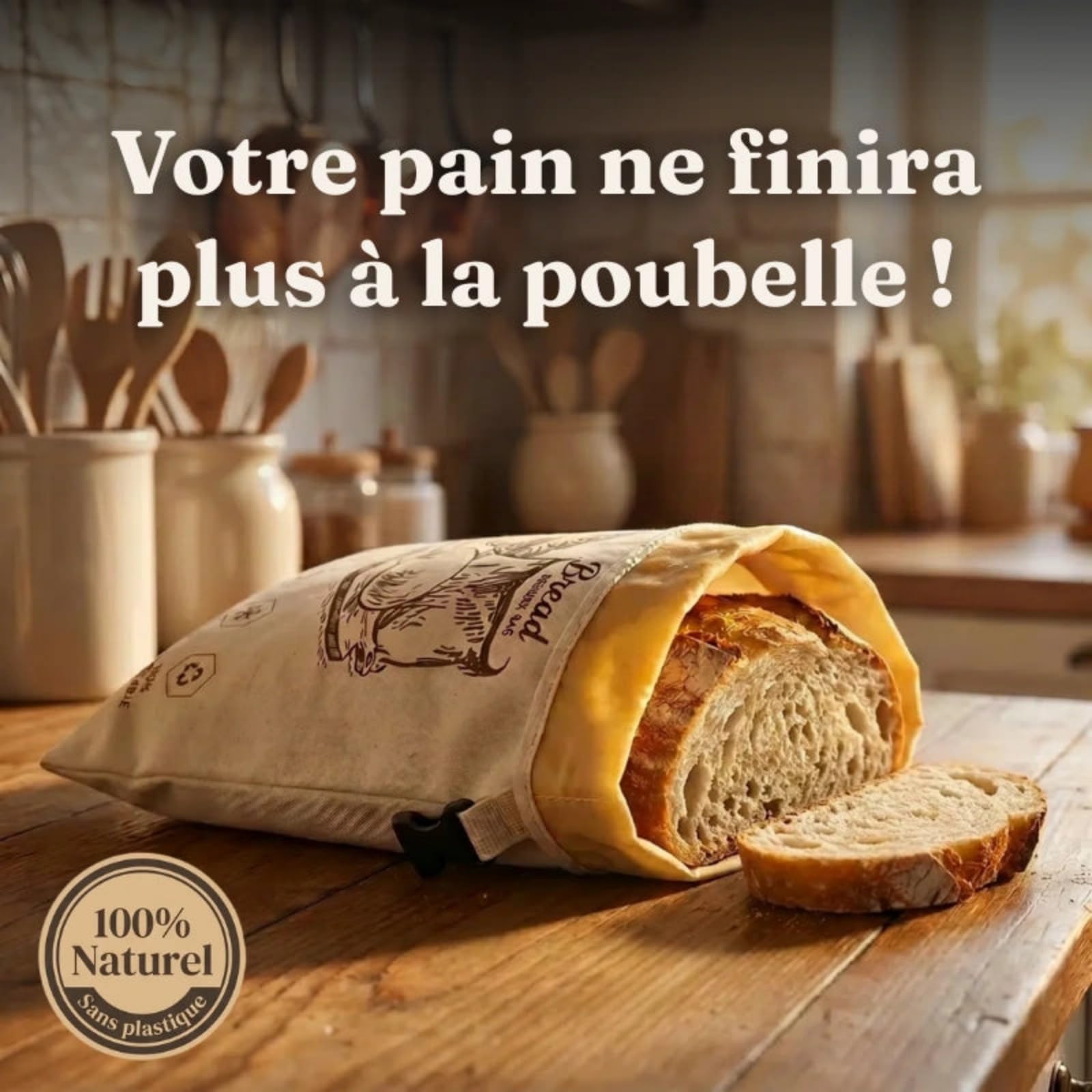 La Maison de Louise Sac a Pain,Sac à Pain La Maison de Louise,Sac à Pain en Cire d'Abeille Réutilisable,Sac de Conservation en Coton Naturel 43×33cm,Réutilisation,Conservation Longue Durée