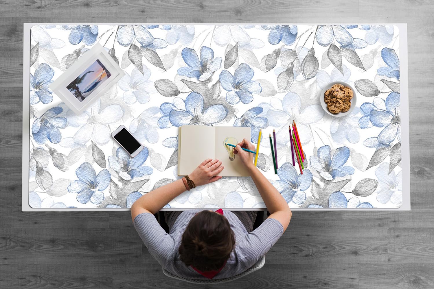 Sottomano da Scrivania 120x60 cm Facile da Pulire Antiscivolo Impermeabile per Ufficio e Casa in Vinile PVC Protezione e Decorazione Superficie Protettiva - Fiori