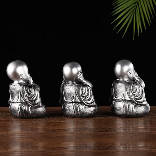 Miniatura 6 de BRABUD Resina 3 estatuas de monje sabio, no ver mal, hablar, no mal, no hacer mal, estatuilla de sala de estar, dormitorio, oficina, tienda,