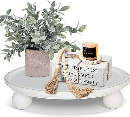 Bandeja de madera de granja para exhibición, bandeja decorativa de madera para decoración de cocina, soporte de pedestal para encimera, bandeja