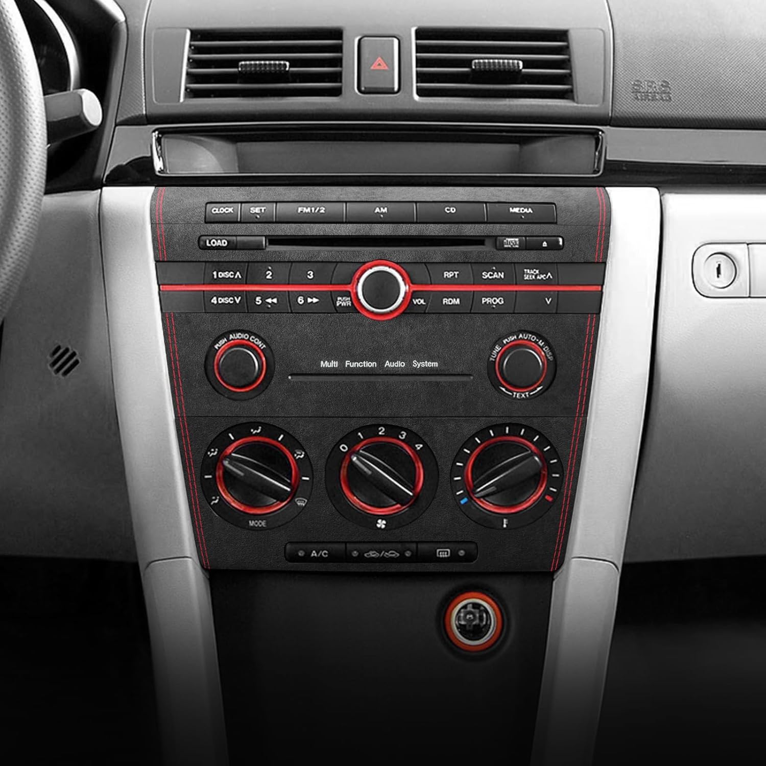 BETTERHUMZ Air Conditioning CD Control Panel Sticker Compatible with Mazda 3 Axela 2004-2009 Mazdaspeed 3 for Alcantara Carbon Leather Car Center Sticker Interior Tuning Accessories (Suede Black)