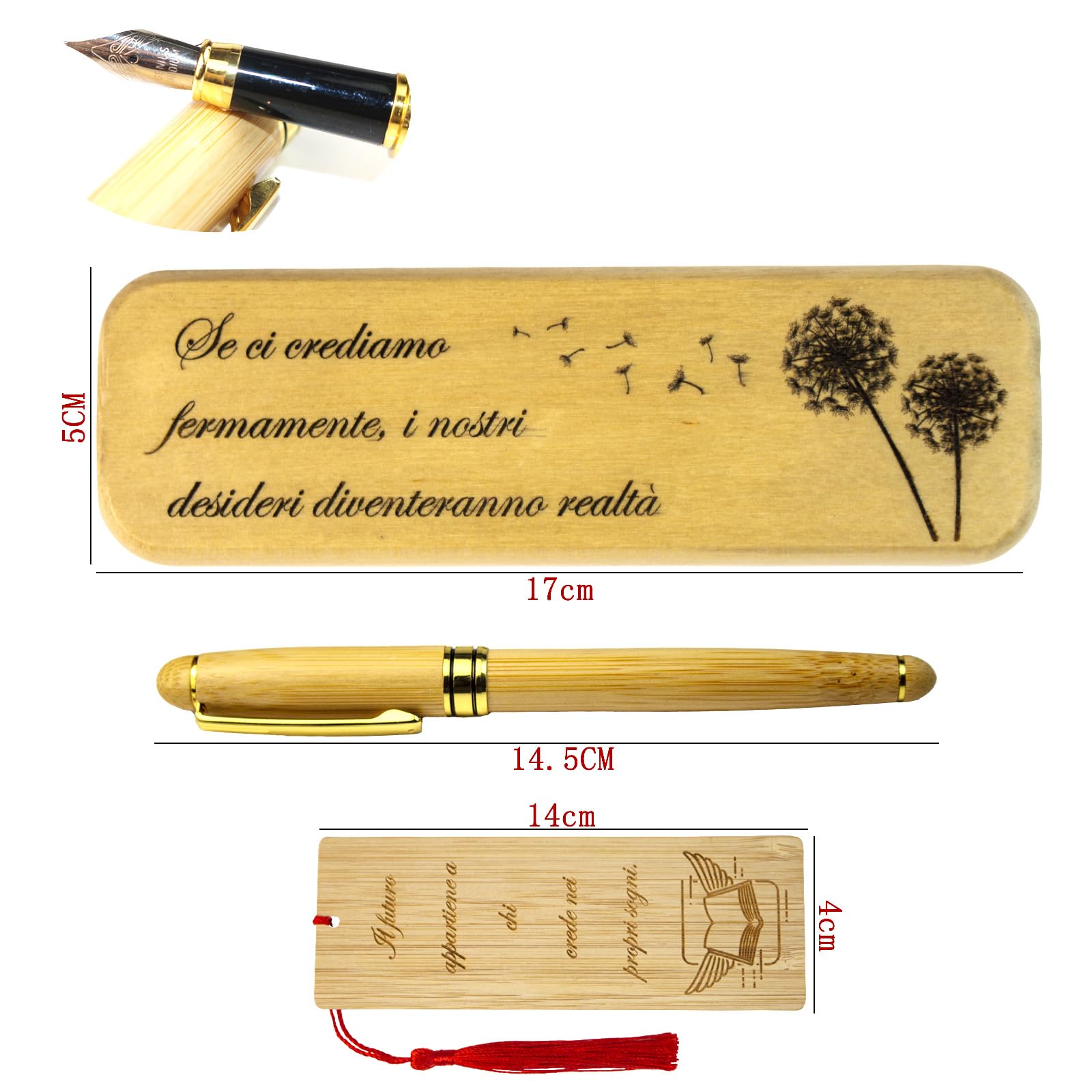 Penna Stilografica In Legno Di Bamboo Amore Legno - Con Frase Motivazionale, Ideale Per Regali