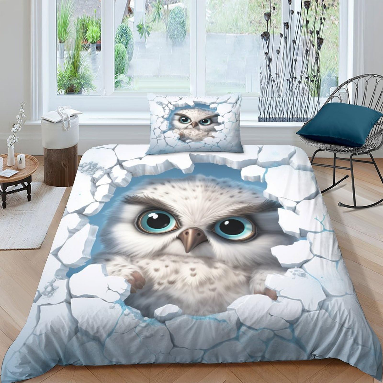 Funda nórdica infantil de búho 135x200 cm para noches mágicas en invierno